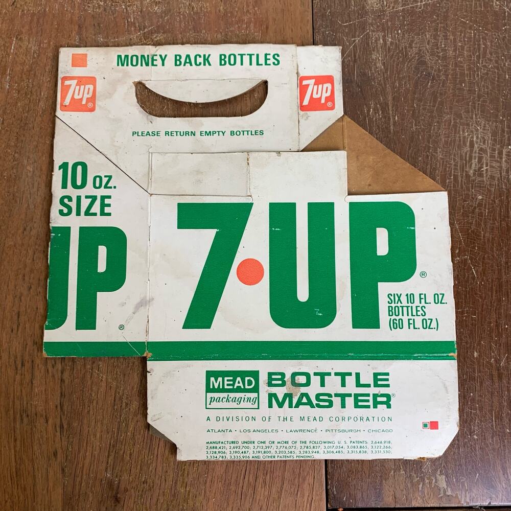 Vintage Advertising 7UP Soda 8 Pk Bottle Holder Cardboard Caddy 12oz‎ in White